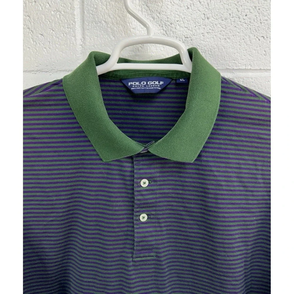 Polo Golf Ralph Lauren‎ Polo Shirt Purple Green Striped Vintage / Men's XL